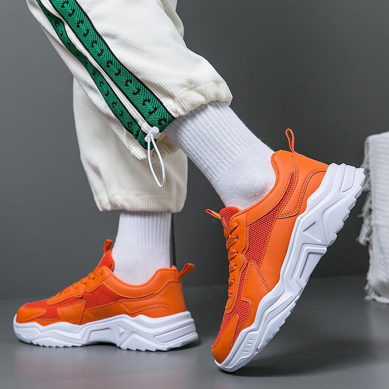 

[Spot] Men s shoes spring and summer new leather surface waterproof sports shoes trendy soft sole non-slip casual shoes sports shoes 39 оранжевый