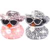 Rhinestones Rubber Duck Car Ornaments, 2Pcs Funny Diamond Ducks Car Dashboard Decorations Duck Accessories with Mini Shiny Cowboy Hat Necklace and
