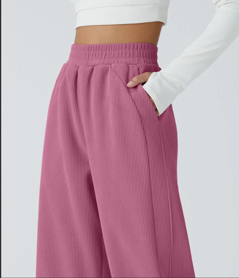 Dampantal med hög midja, raka ben och fickor i manchester