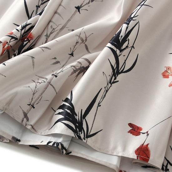 Dámská maxi sukně v čínském stylu Vintage sukně s vysokým pasem Elegantní květinový potisk ptáků Hanfu sukně skládaná šněrovací sukně s koňským obličejem