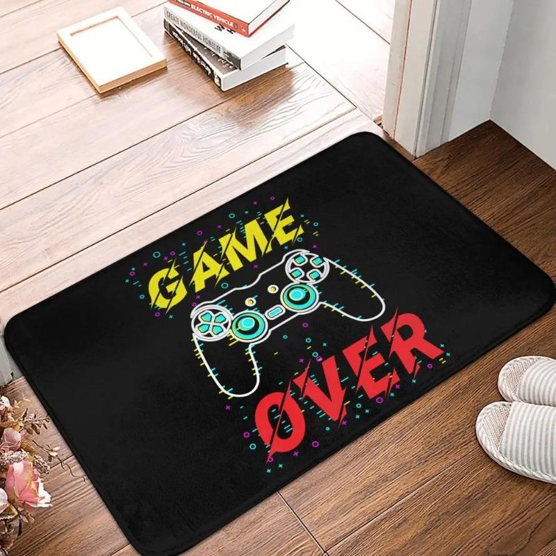 Binary Game Controller Door Mat Small Carpet Blue Digital Effect Design Anti-slip Rug for Tech Gamer Home Decor