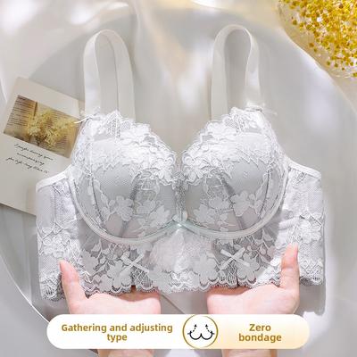 Damen Sommer Sexy Spitze Kleine Brust Raffung Zum Sammeln Paar Brust Zum Verhindern von Hängen Verstellbare Unterwäsche