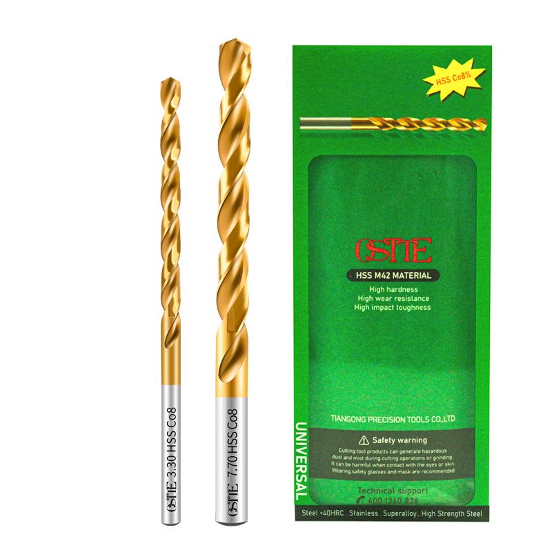 Tiangong Oster M42 Cobalt High-Speed Steel Titanium-Plated Twist Drill, 1-13mm for Stainless Steel