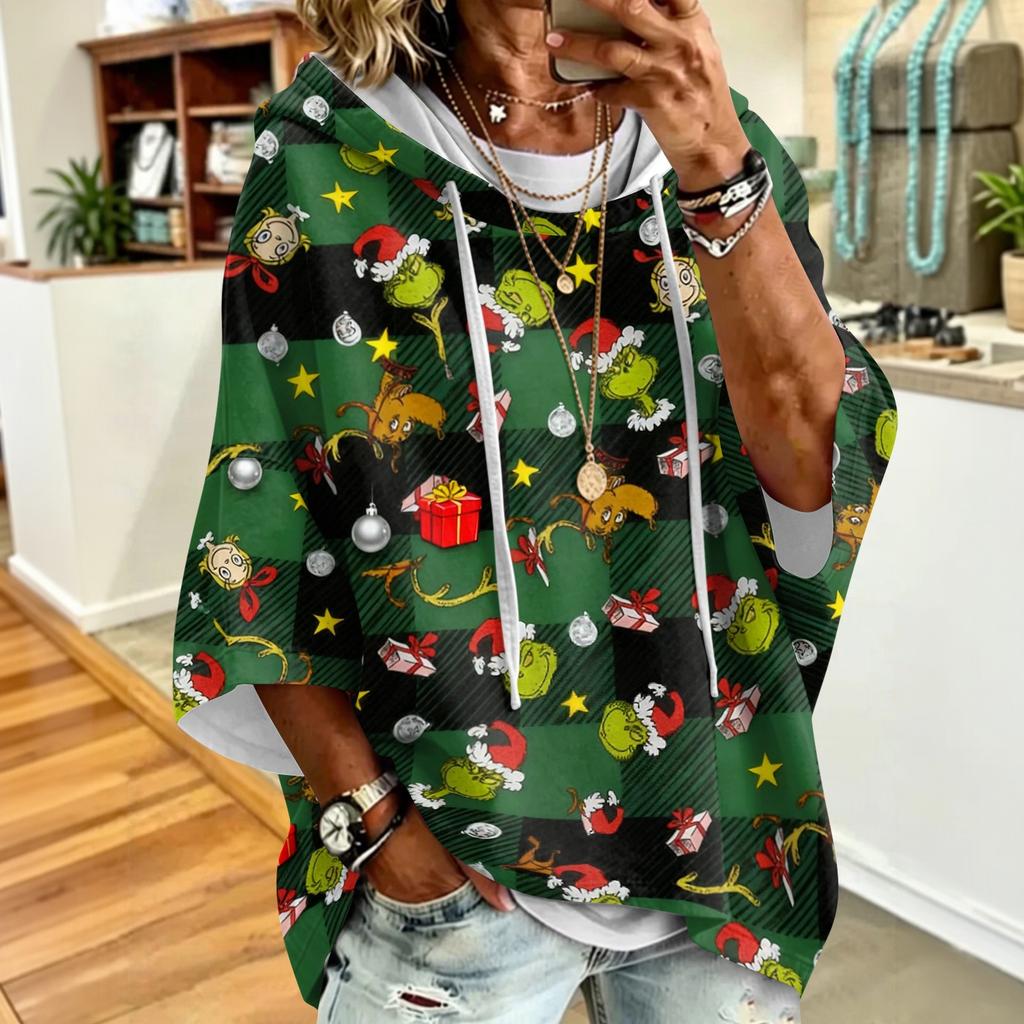Women's Christmas Graphic Print Hooded Loose Fit Sweatshirt