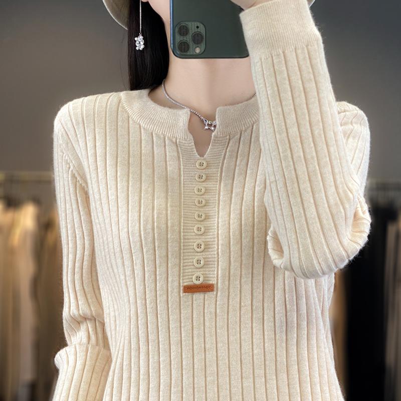 Women's Sweater Autumn/Winter New Solid Color Knitwear V-Neck Pullover Ladies Clothes Fashion Blouse Korean Style Loose Tops