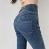 Skinny Pencil Jeans Vier Knöpfe Vintage Hohe Taille Damen Slim Stretch Denim Hose Enge Hose Damenhose
