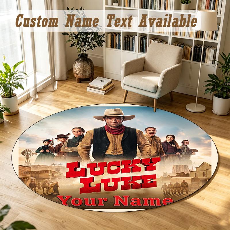 Lucky Luke Personalized Round Rug Support Custom Name, Soft Home Decor Mat