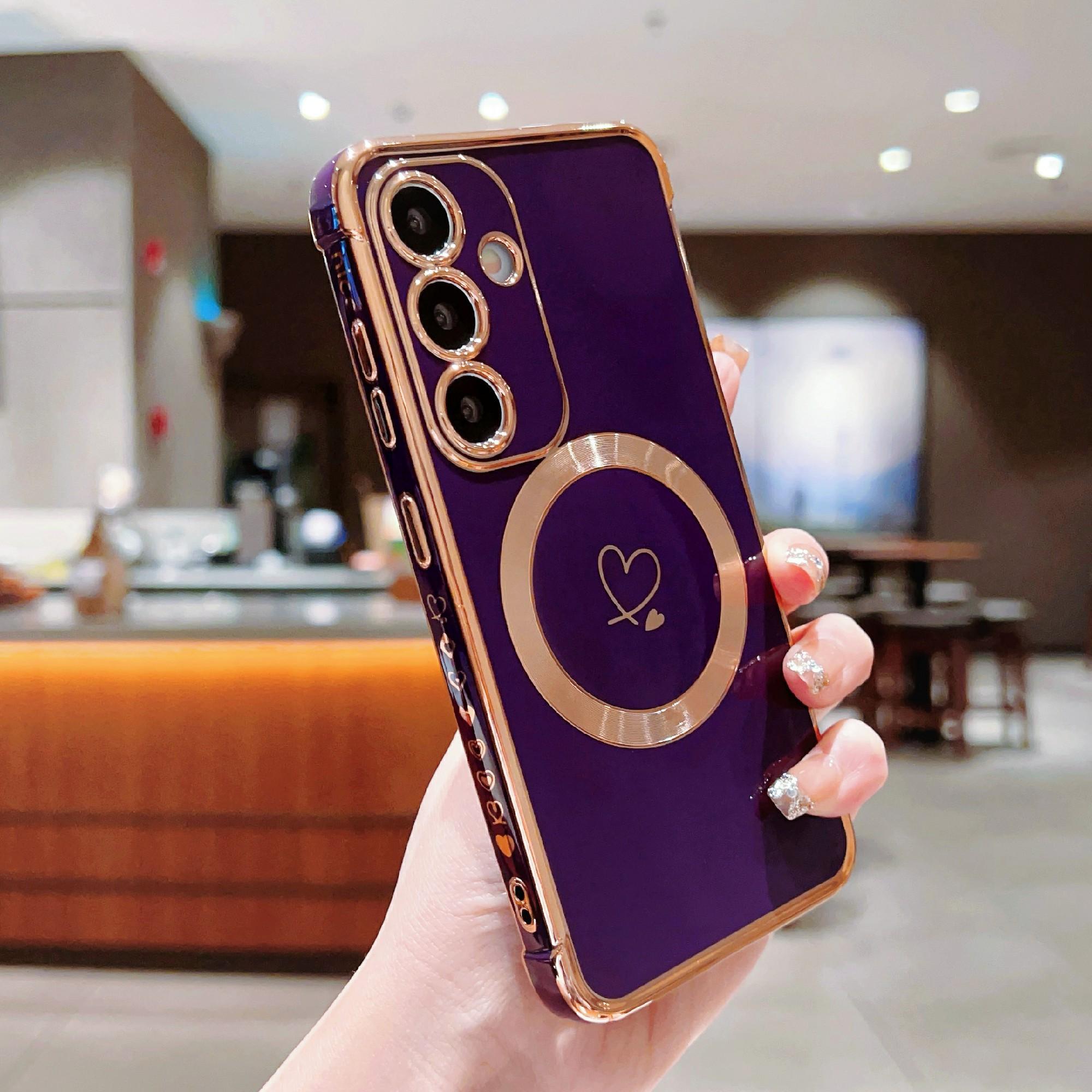 

For Samsung Galaxy S24 Magnetic Case Love Hearts Pattern Soft TPU Phone Cover Dark Purple