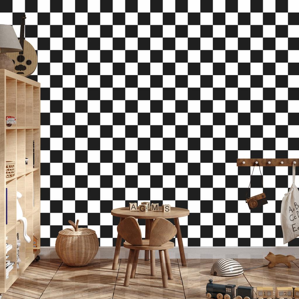 Graphite and White Checkerboard Wallpaper for Living Room and Bedroom 50x1000