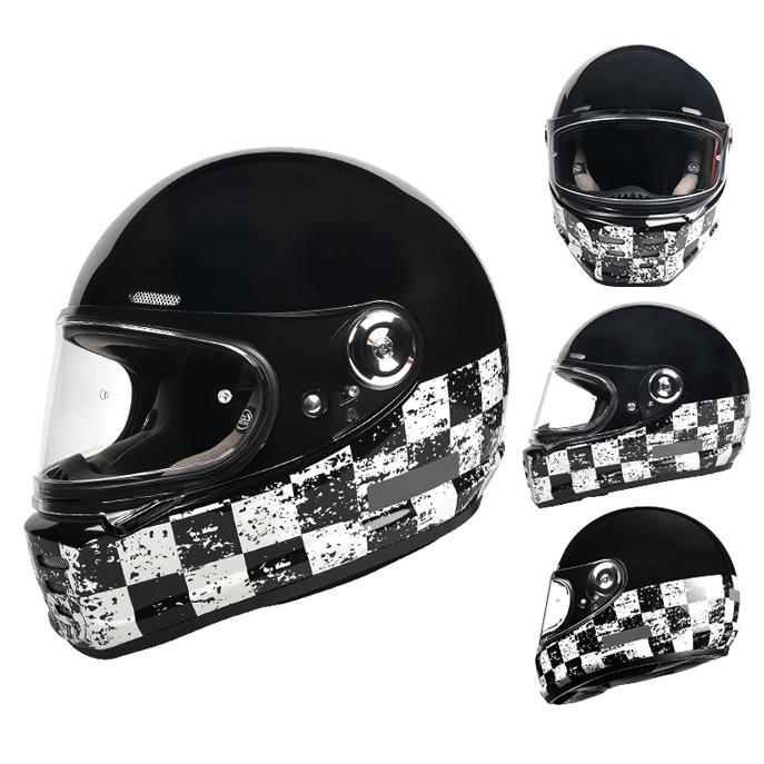 Retro Carbon Fiber Full Face Helmet for Kids - Motorcycle, Cruiser, Scooter