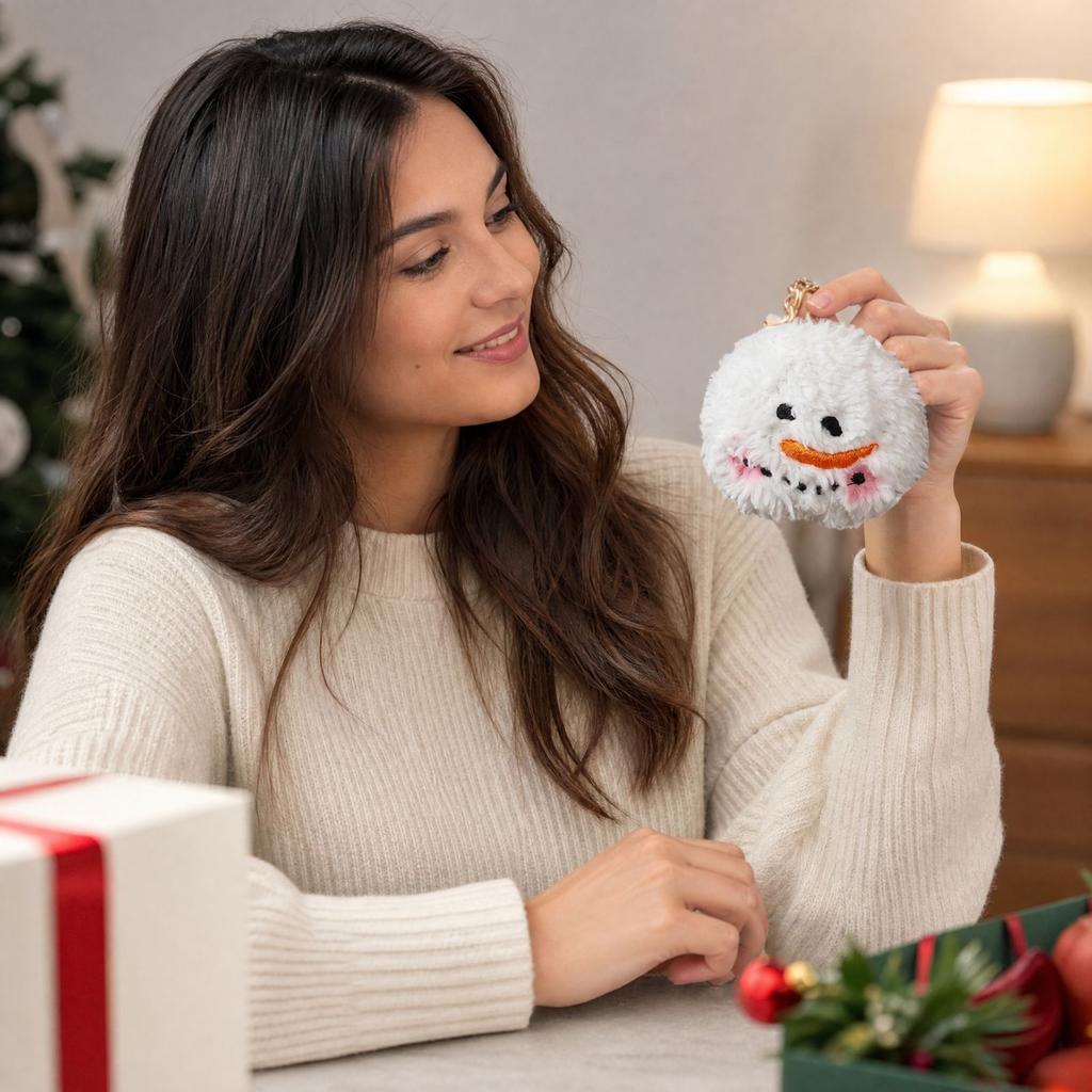 Christmas Plush Snowball Hanging Ornament for Holiday Tree Winter Wreath Mantel Decor