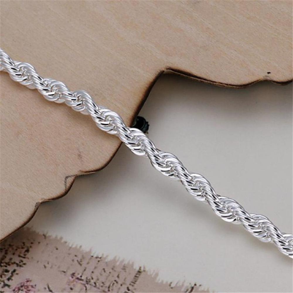 SUMENG 2024 New 4mm Silver Color Chain Male Twisted Rope Bracelet High Top Quality Fashion Jewelry For Women Men Gifts