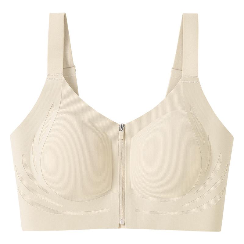 Before summer, zipper-type sports underwear, large size, non-running cup gathering, sub-breasts, anti-sagging adjustment women's bra