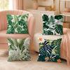 Green Palm Leaves Pillow Case Organic Short Plush Cushion Covers Breathable Washable WrinkleResistant