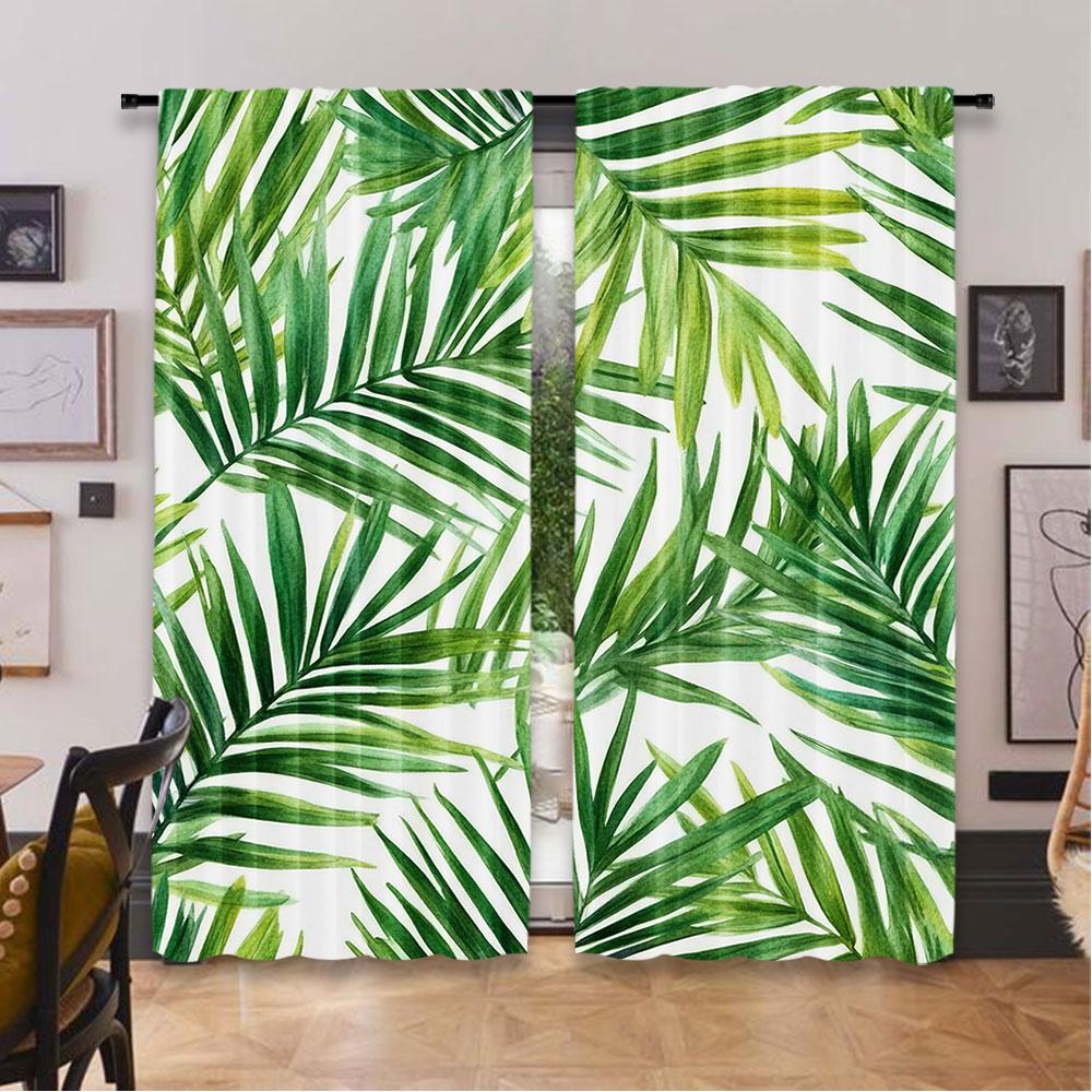 Set Of 2 Plant Curtain Tropical Palm Leaves Natural Feelings Suitable Living Room Bedroom Kitchen Bathroom Polyester Ideal For Great