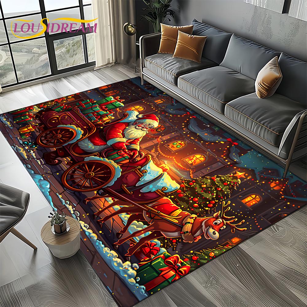 2025 Merry Christmas Tree Santa Claus,New Year Fairy Tale Gift Carpet Rug for Home Bedroom Sofa Doormat Decor,Non-slip Floor Mat