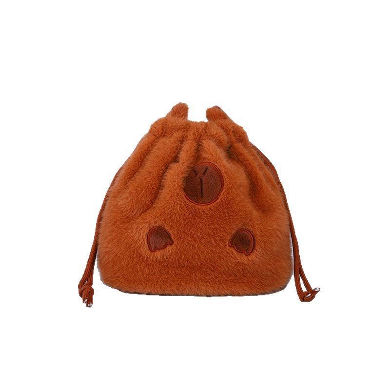 Children's plush bag cute cartoon capybara drawstring bag change bag girl storage shoulder bag