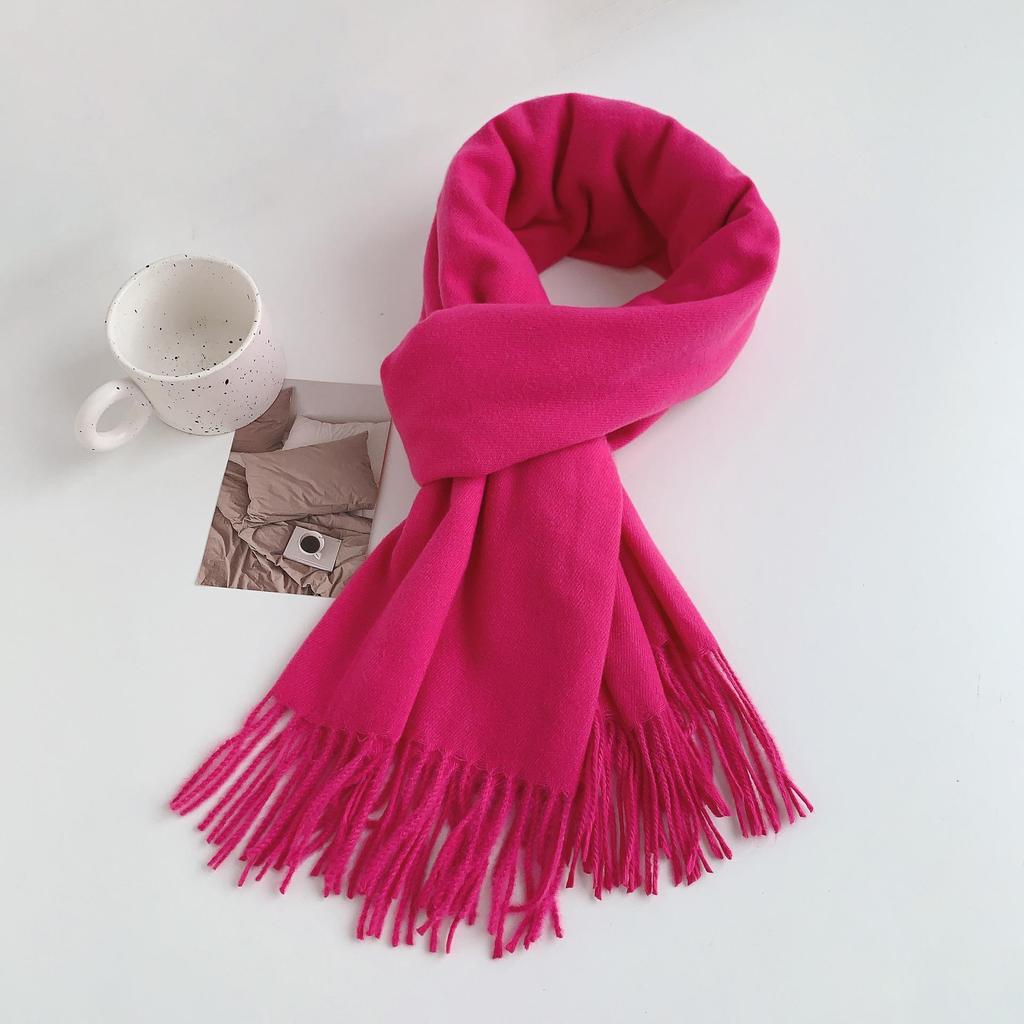 Luxuriöser Imitationskaschmir-Quasten-Schal in Uni-Rot für Damen - Koreanischer Stil, Winter-Vielseitig, Elegant