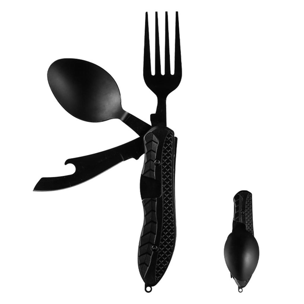 4 in 1 Camping Utensilien Edelstahl Faltbar Abnehmbar Multifunktions Multitool Messer für