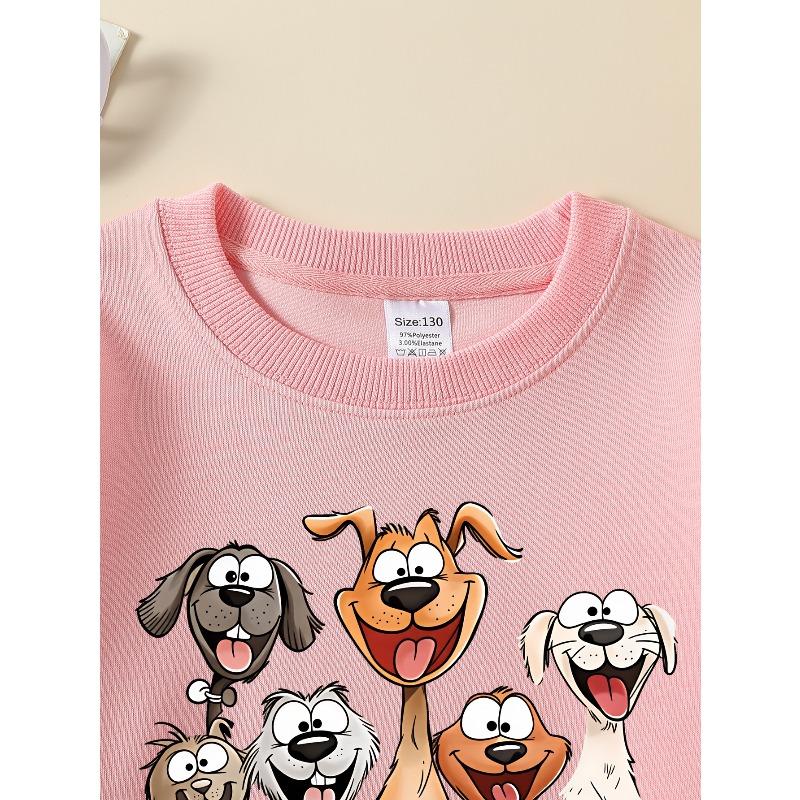 Kids Sweatshirt,Crew Neck Fashion Top, Fun "Happy Dogs Group" Patterned Sweatshirt, Suitable for Everyday Casual Wear