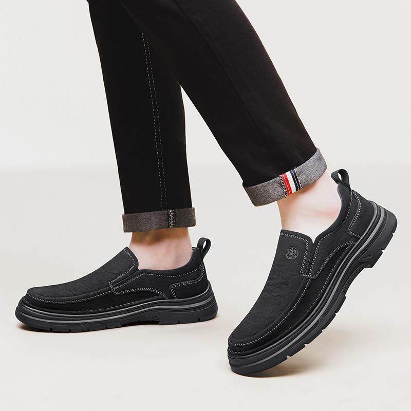 Men's Handmade Leather Shoes Slip on Casual Sneakers Low-top Walking Shoes