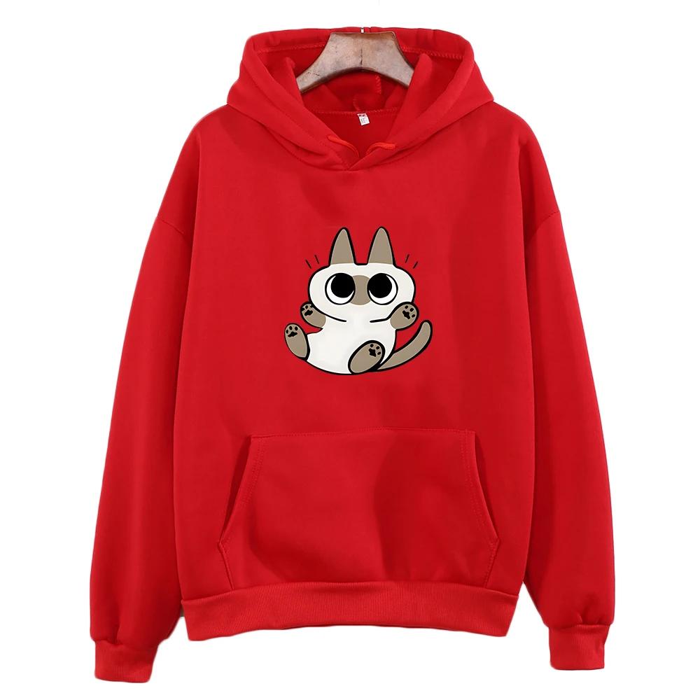 Siamese Cat Azuki Is The Center of The World Nobeko Hoodie Kawaii/Cute Long Sleeve Sweatshirt Harajuku Cartoon Tops