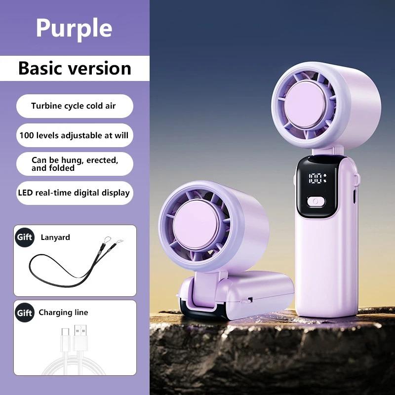 Refrigeration Handheld Electric Fan Portable Desktop and Outdoor USB Digital Display High-speed Fan Folding Neck Hanging