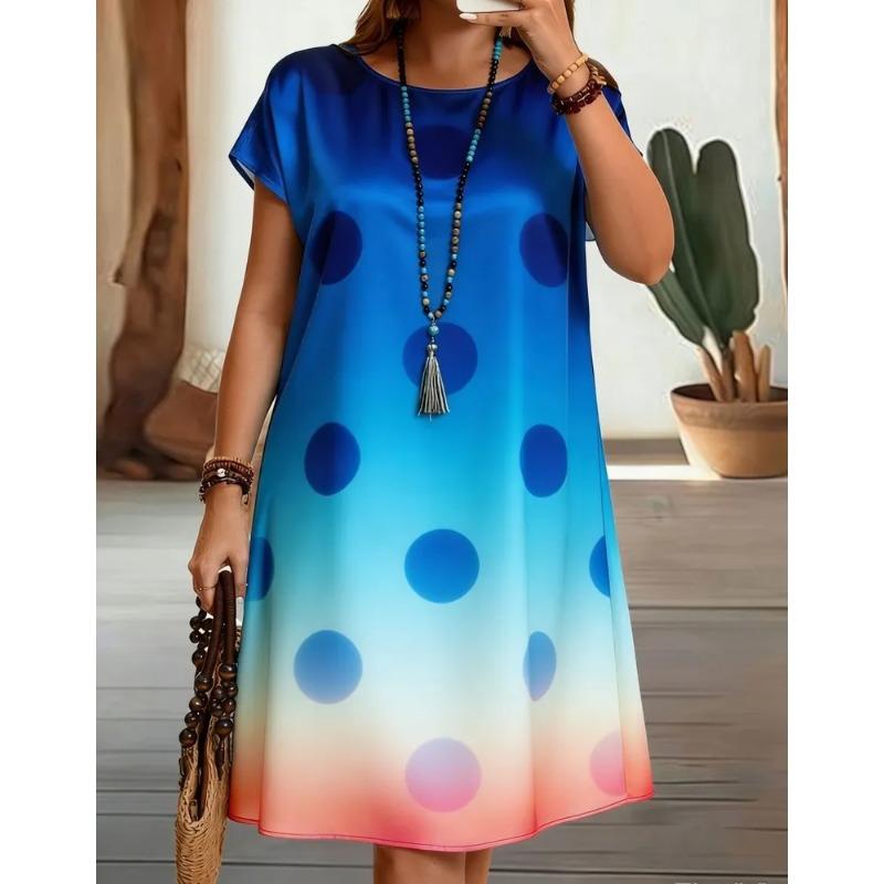 Summer Ladies 3D Printed Short Sleeve Dress Fashion Versatile Breathable Trend Casual