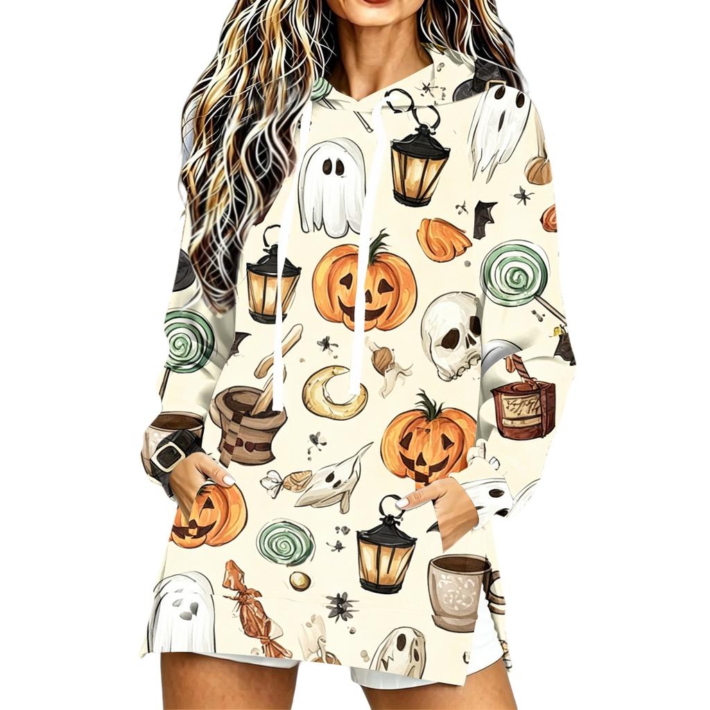 Women's Casual Long Sleeve Halloween Print Hoodie Pullover Top