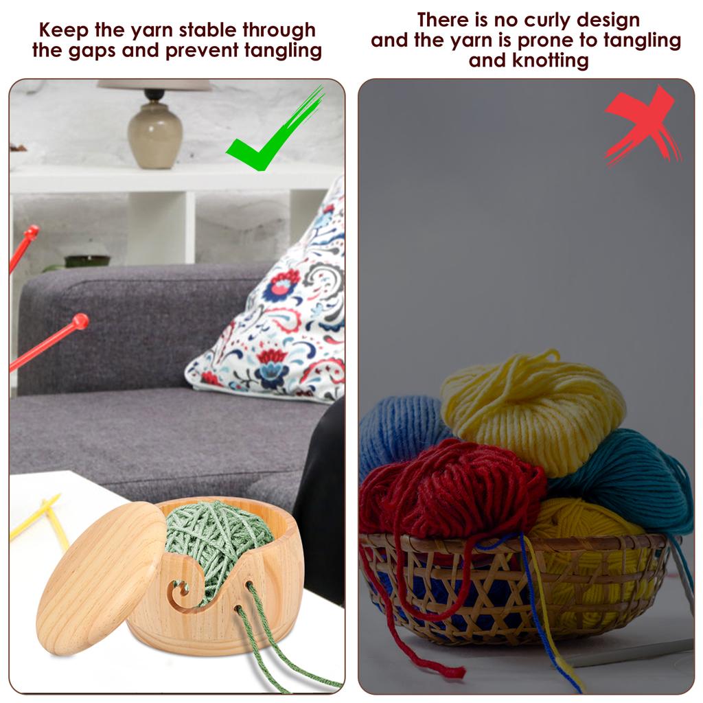 Wooden Yarn Bowl Holder Crochet Yarn Bowl with Lid Efficient Knitting Yarn Bowl Storage and Thread Cutter Yarn Bowl Set for DIY