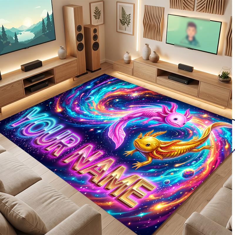 Axolotl Theme Soft Crystal Velvet Rug Custom Name & Text Print Non Slip Floor Rug for Bedroom Living Room