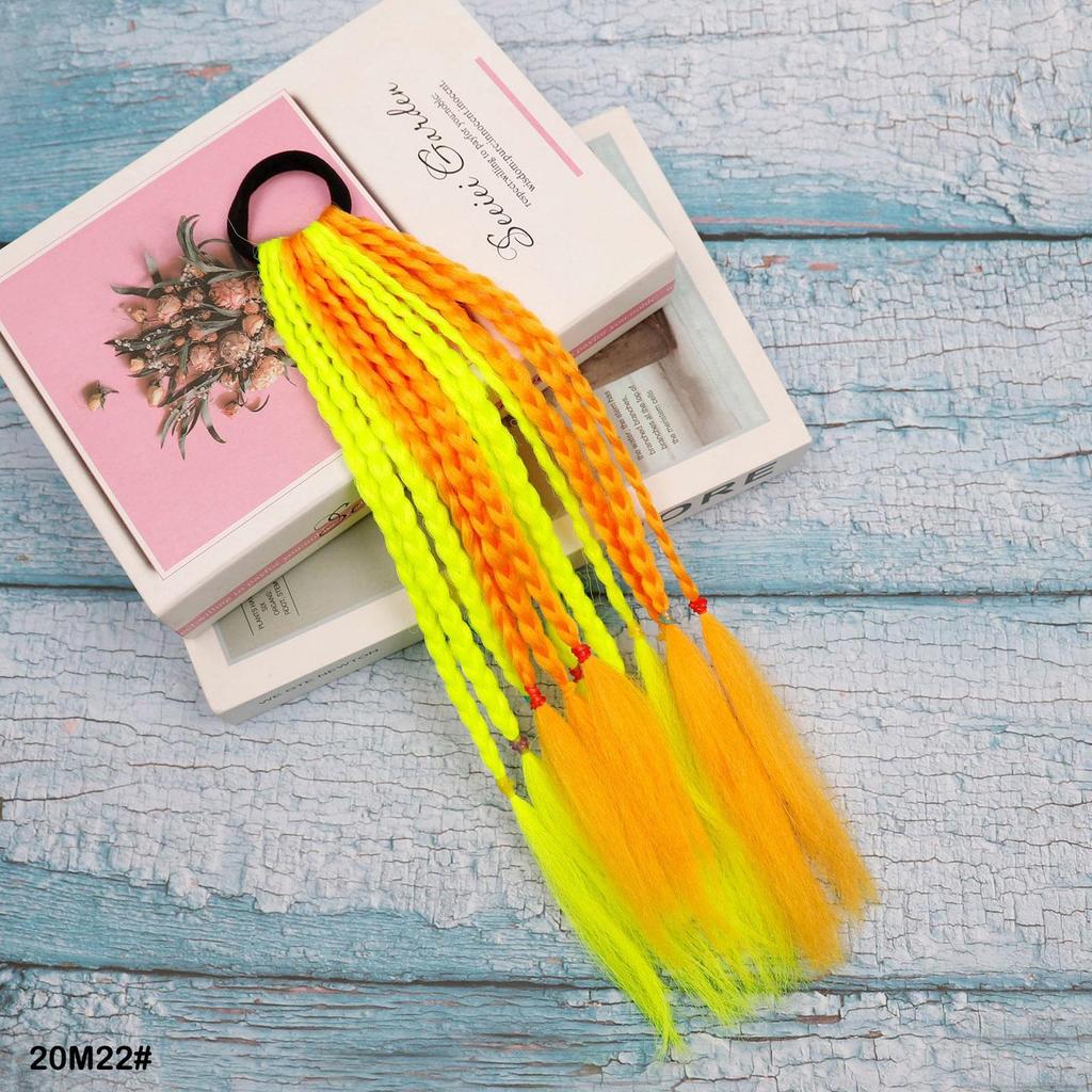 Rubber Band Ponytail Short Colored Braided Hair Extension Rainbow Colorful Synthetic Ponytails for Girls Daily Party Use