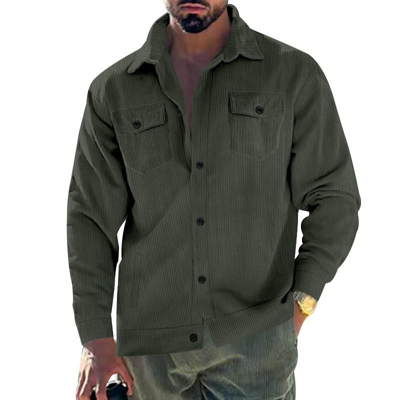Men S Corduroy Jacket Single Breasted Lapel Casual Long Sleeve Coat