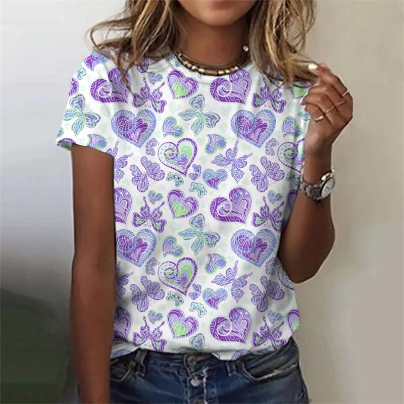Damen 3D Liebesherz Druck T-Shirt Günstige Kleidung Für Frau Street Lässig Mode Damen T-Shirt Kleidung Harajuku Tee Tops