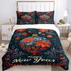 3pcs Happy New Year Festive Decorative Bedding Set, Includes One Quilt Cover and Two Pillowcases (No Core), Anime Cartoon Design, Polyester Fabric
