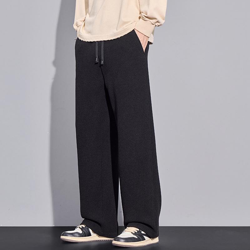 

Men s 2025 Velvet-Lined Plaid Knitted Wide-Leg Casual Pants L (115-130 lbs)