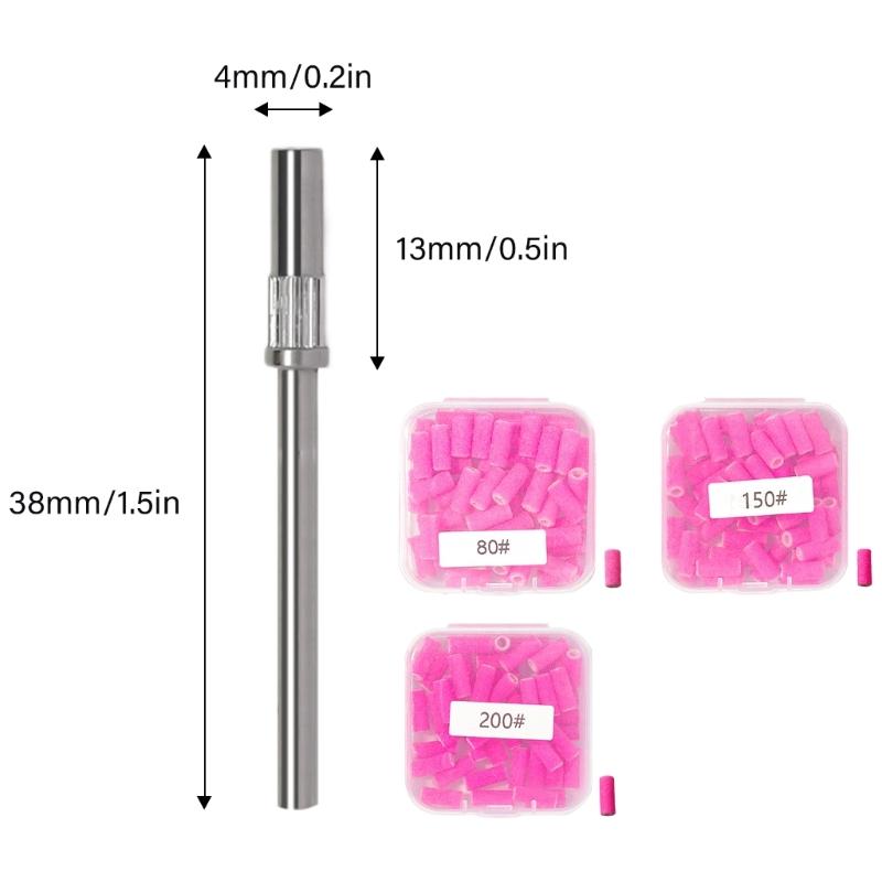 50Pcs Nail Sanding Bands With Mandrel Bit for Acrylic Nails Gel Manicure and Pedicure Tools 180-200 Grit Nail Care