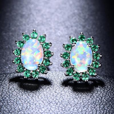 Personalized Oval Edged Diamond Studded Earrings with Small Diamonds