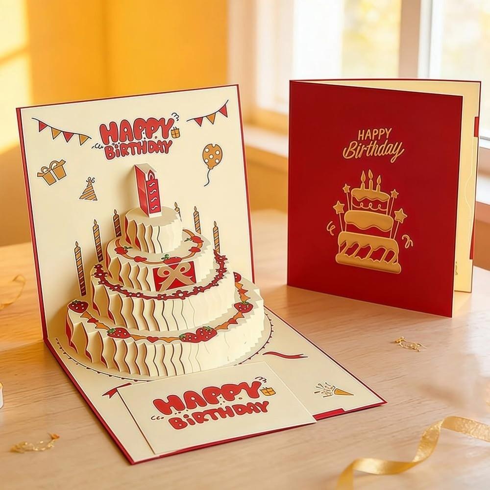 With Envelope 3D Happy Birthday Card Folding Birthday Cake Card Gift Message Cards  Birthday Party