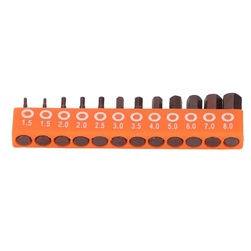 12pcs S2 Alloy Steel Hex Bit Set Magnetic Tips 1/4 Inch Shank Allen Wrench Drill Bit Set Storage Holder 25mm Length