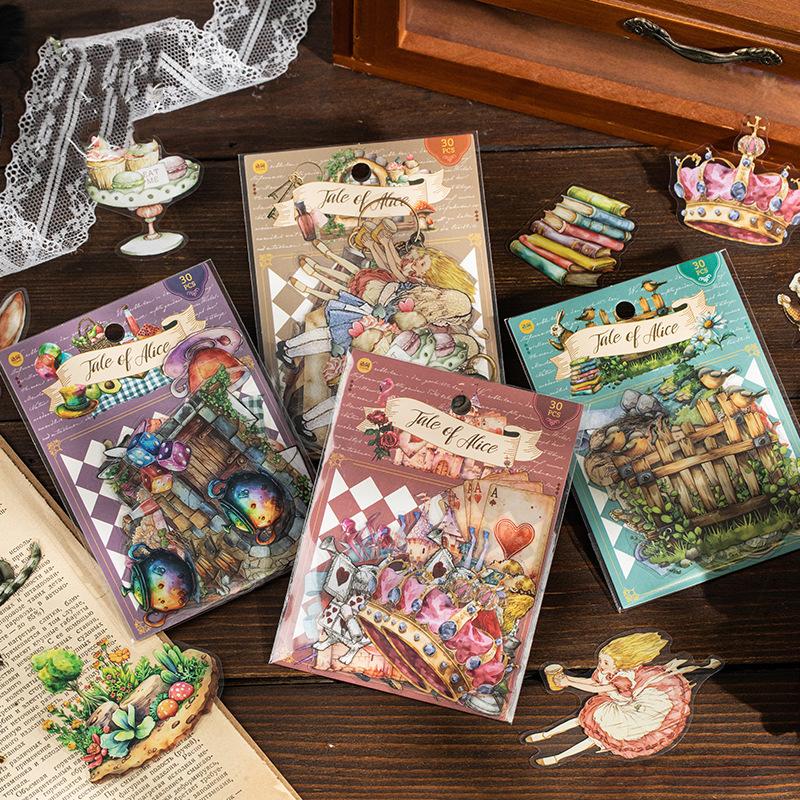 JIANWU Alice Story Series Vintage Fairy Tale Character Flower Landscaping PET Sticker Creative DIY Journal Collage Stationery