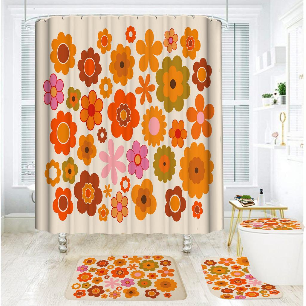 Bathroom Shower Curtain Four-Piece Shower Curtain Waterproof And Mildew-Proof Sunflower Shower Curtain Partition Curtain Free Of Punching