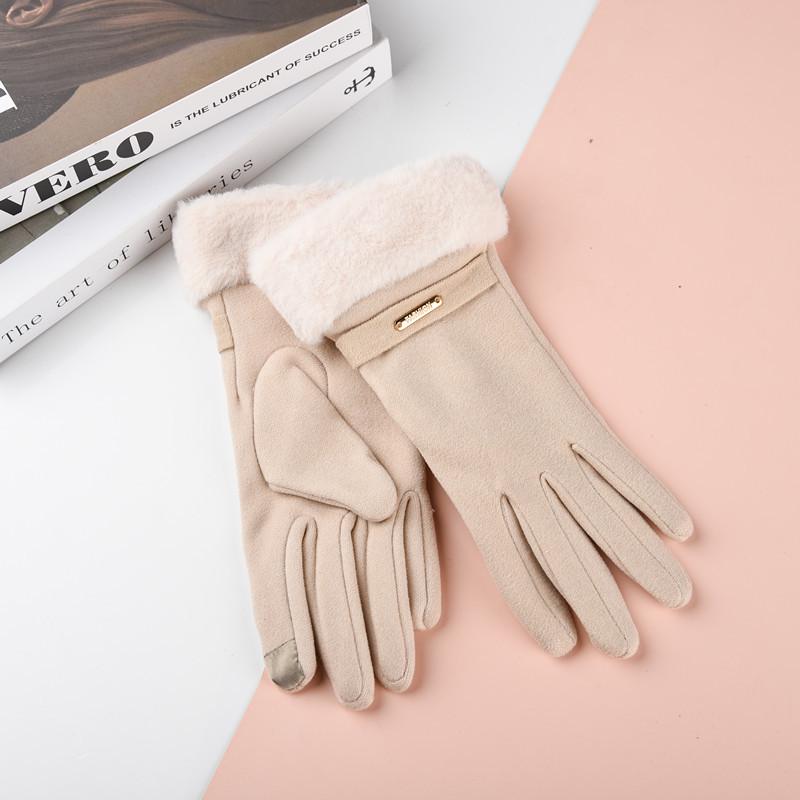Nowe Damskie Rękawiczki z Futra Królika z Ekranem Dotykowym: Styl koreański Jazda na rowerze i jazda samochodem, Urocze podszycie z polaru na zimną pogodę