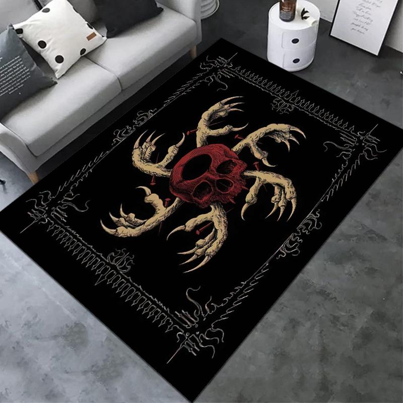 1PC Skull Dark Gothic Pattern Printed Carpet Rug for Living Room Bedroom Home Sofa Decoration,Non-slip Floor Mat Floor Mat