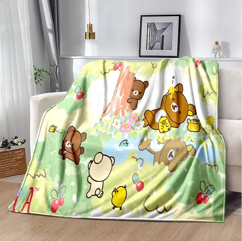 Cartoon Rilakkuma Anime Girls Throws Blanket for Baby Hiking Picnic Bed Super Soft Cute Kawaii Flannel Blanket Birthday Gift