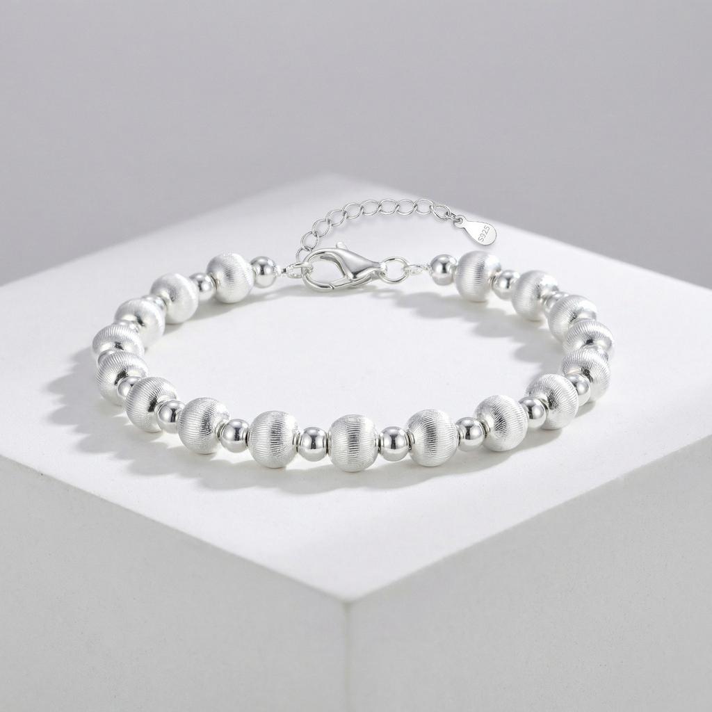 Silver Color Brushed Bead Bracelet Necklace for Women Beads Chain Bracelets Necklaces Simple Fashion Jewelry Gifts
