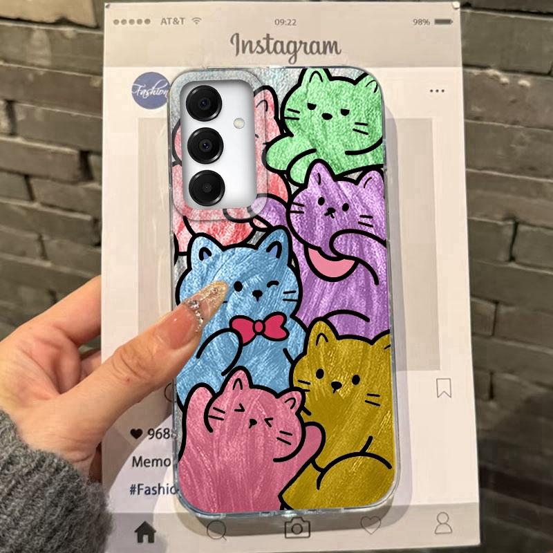 Cute Cat Case For Samsung A56 A16 A17 S25 FE Xiaomi Redmi Note 14 13 Pro 14C A5 Huawei Honor 400 200 Lite Pro iPhone 16 Pro Max Shockproof Cover