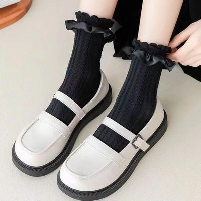 Calzini Donna Calzino di Pizzo Nuovo Nero Bianco Solido Lolita Lavorazione a Pizzo Volant Estivo Sottile Kawaii Dolce Ragazze Carini Calzini Corti Donna
