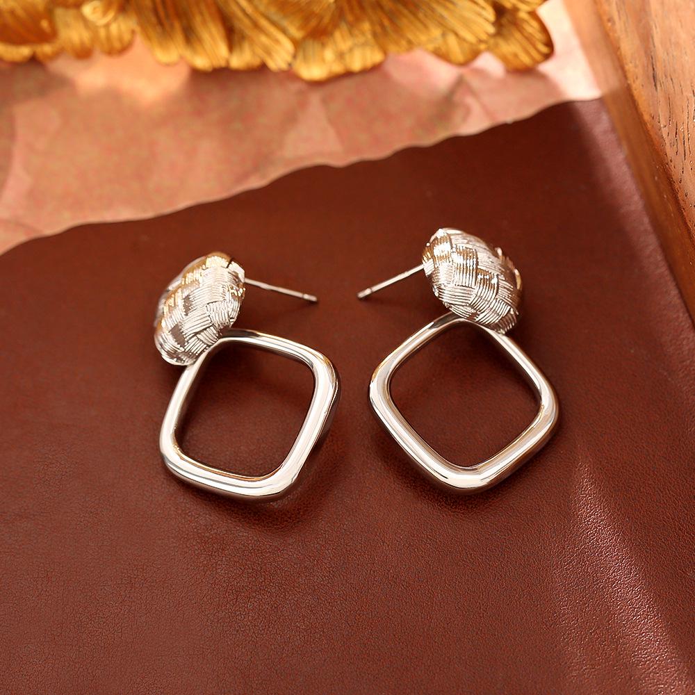 European & American Style Rhombus Earrings, Gold-Plated Copper, Minimalist INS Fashion Jewelry