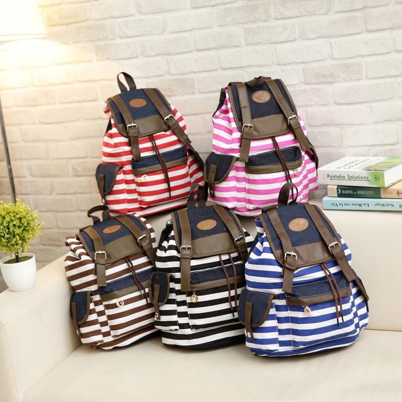Stylish Unisex Womens Stripes Canvas Backpack With Comfortable Straps For All-day Use